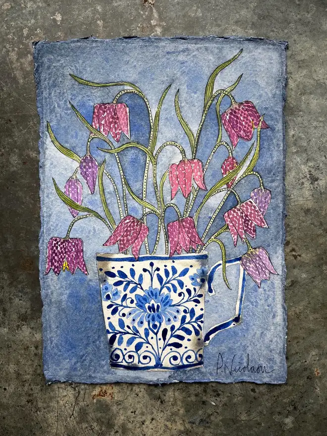 'Fritillary Flowers' Original A5 Watercolour & Ink Painting