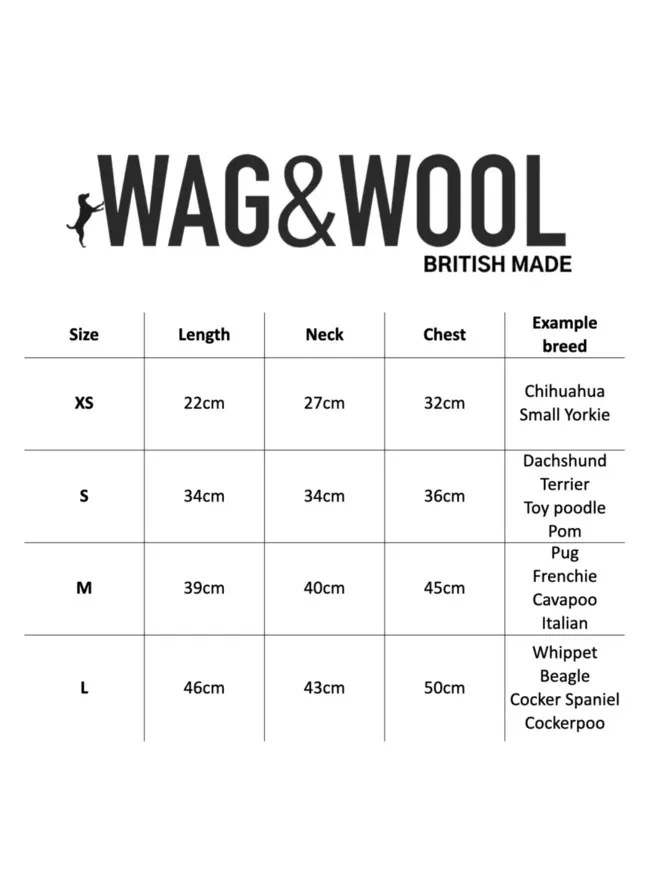 dog jumper size chart