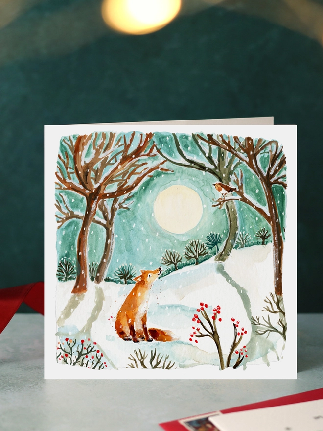 Fox and Moon Blank Christmas Card