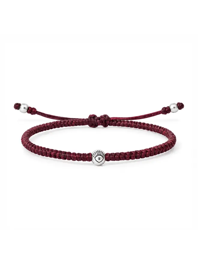 women’s wine red cord bracelet sterling silver evil eye charm handmade London