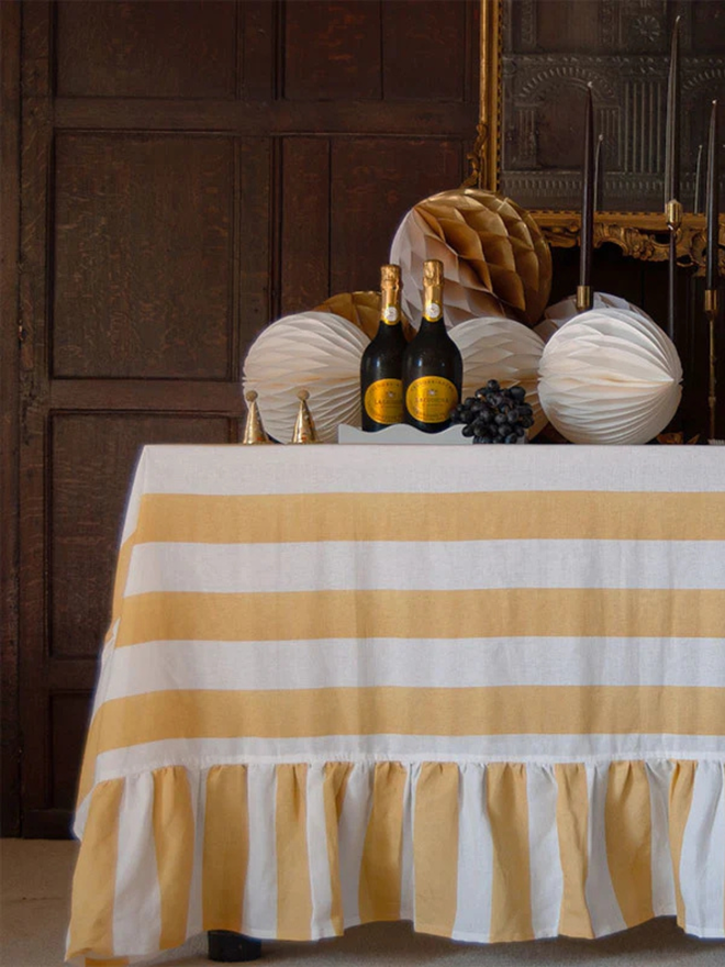 yellow stripe ruffle tablecloth