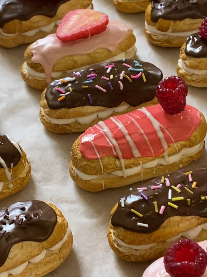 Fake food chocolate eclairs