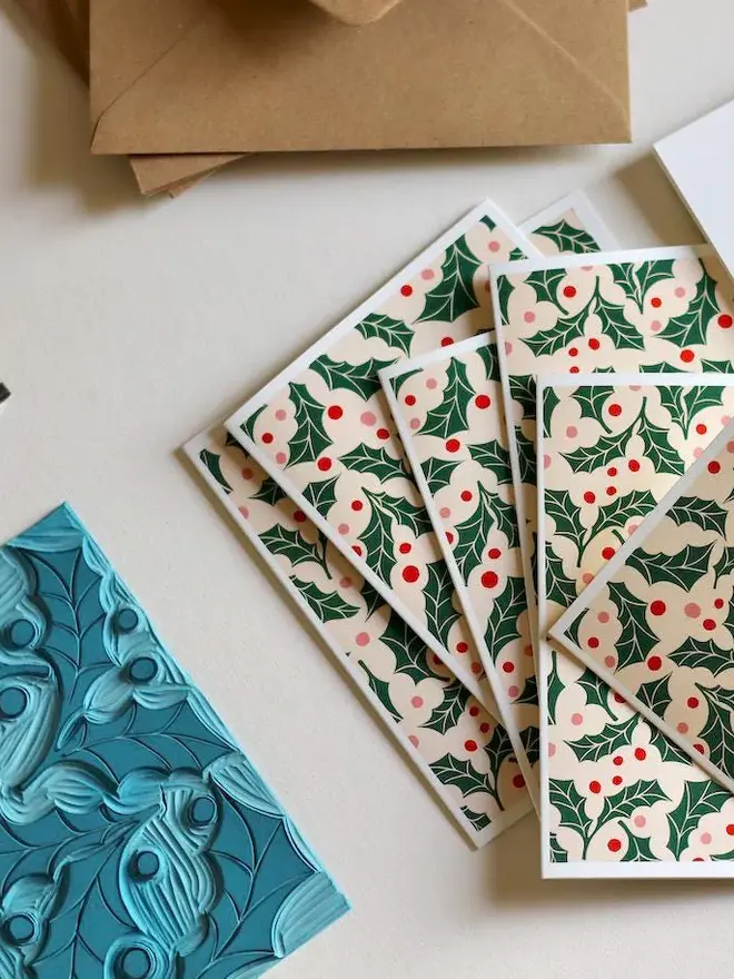 holly christmas notecard set