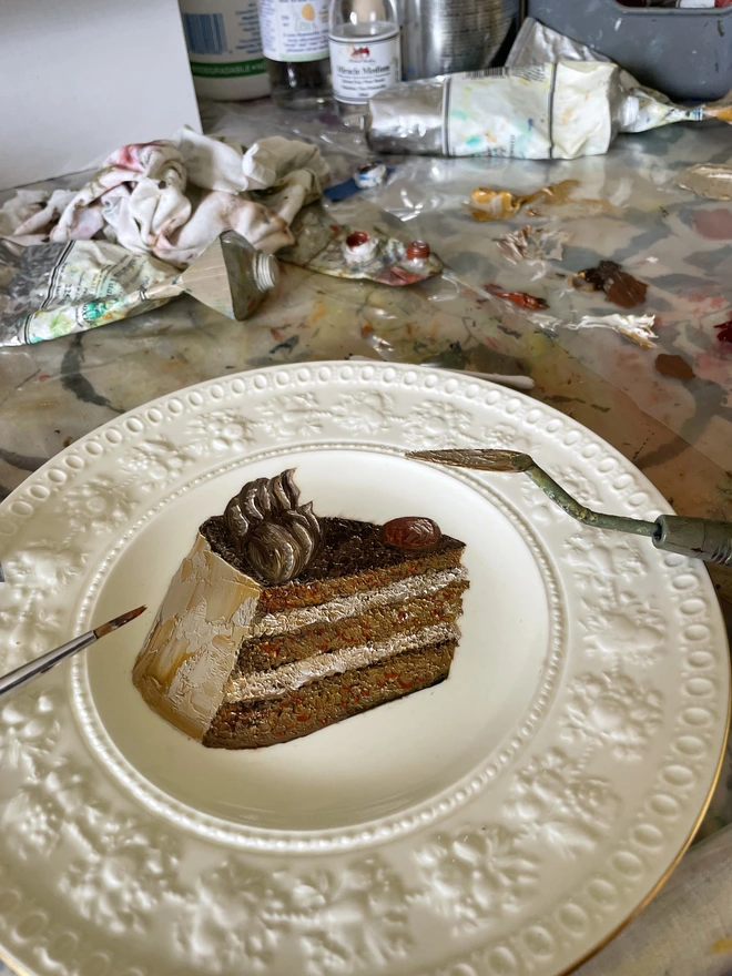painting cake in the studio