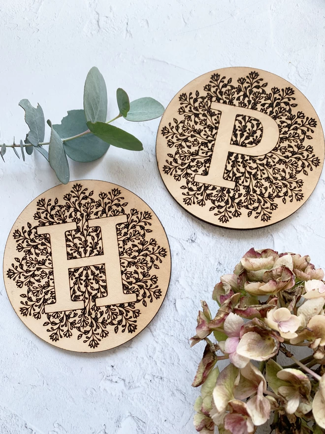 Laser engraved Monogram Coaster