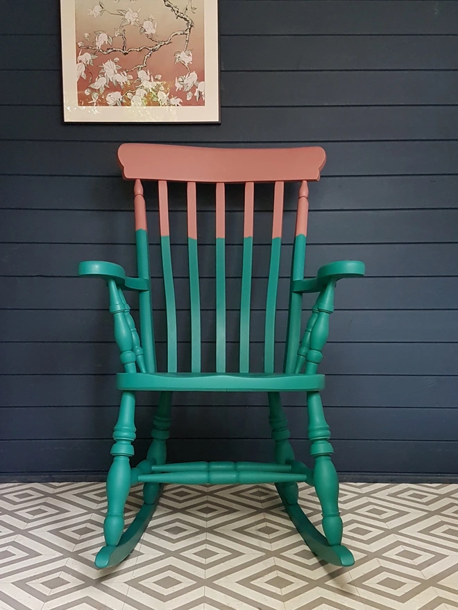  Painted Wooden Rocking Chair Teal And Pink