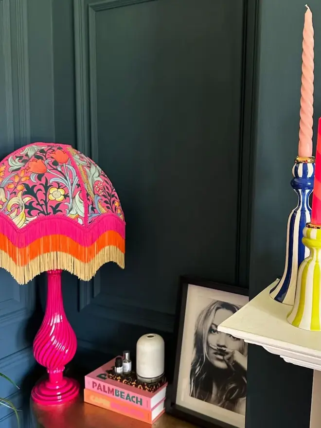 William Morris Golden Lily Fringed Lampshade Serotonin Pink