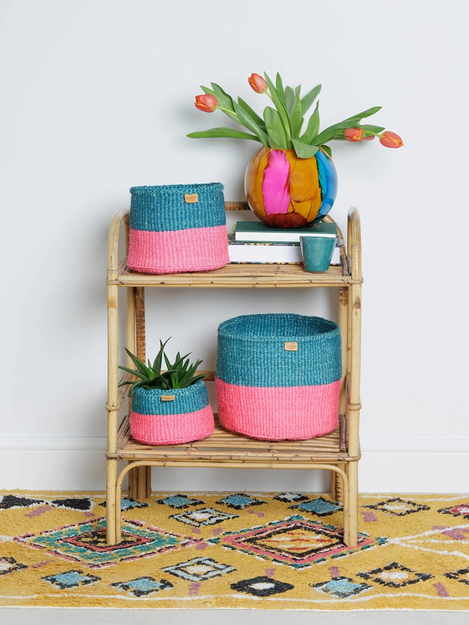 lifestyle pink and teal duo colourblock baskets