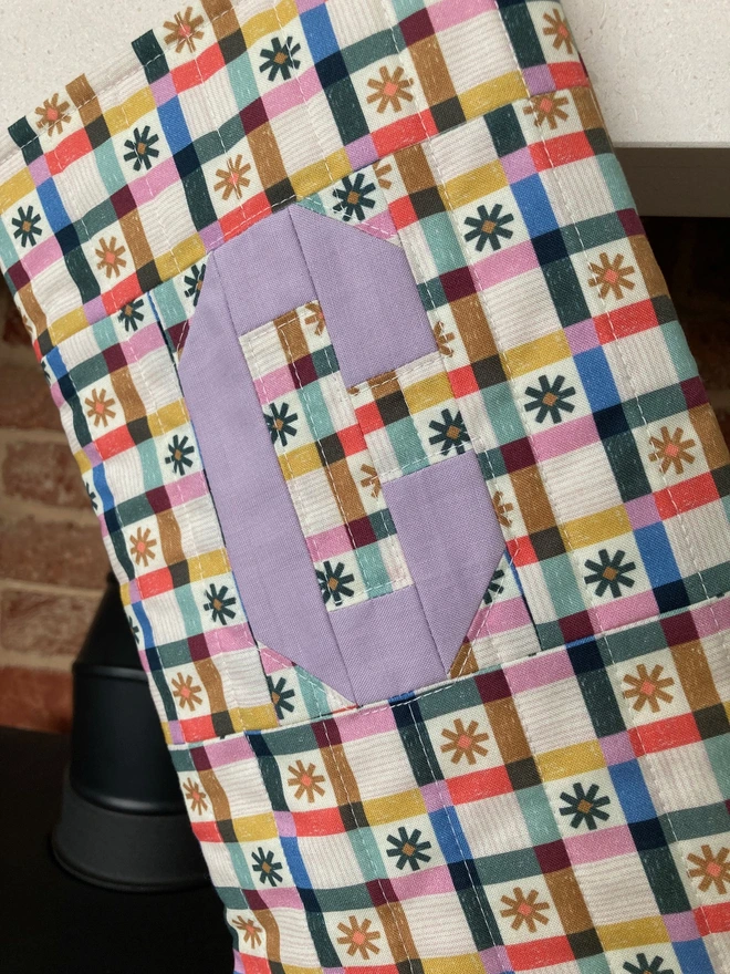 Cooper and Fred Personalised Christmas Stockings in Rainbow Gingham Star Print with Lilac Letter C