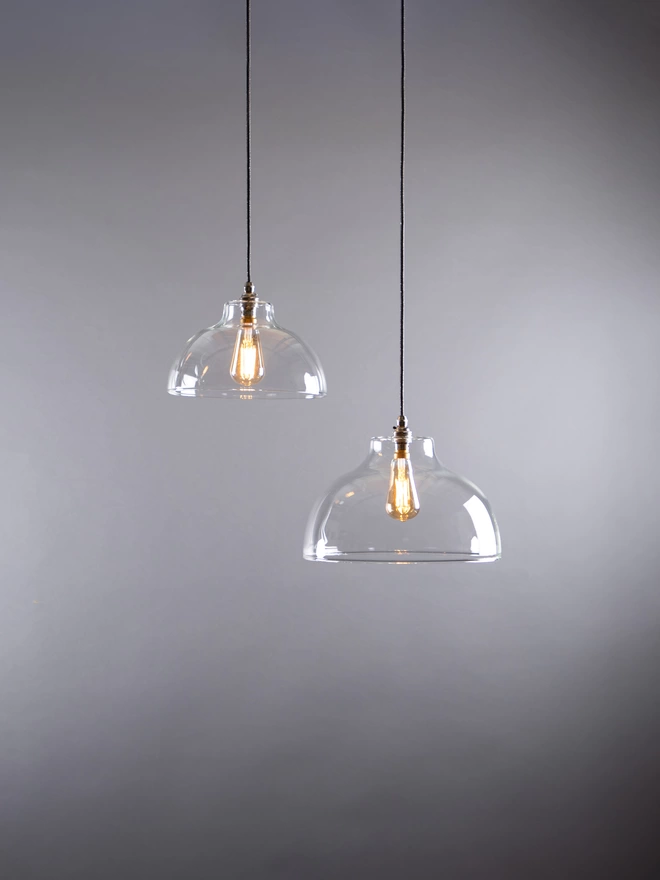 Standard and Large Nancy Pendant Lights side by side. 