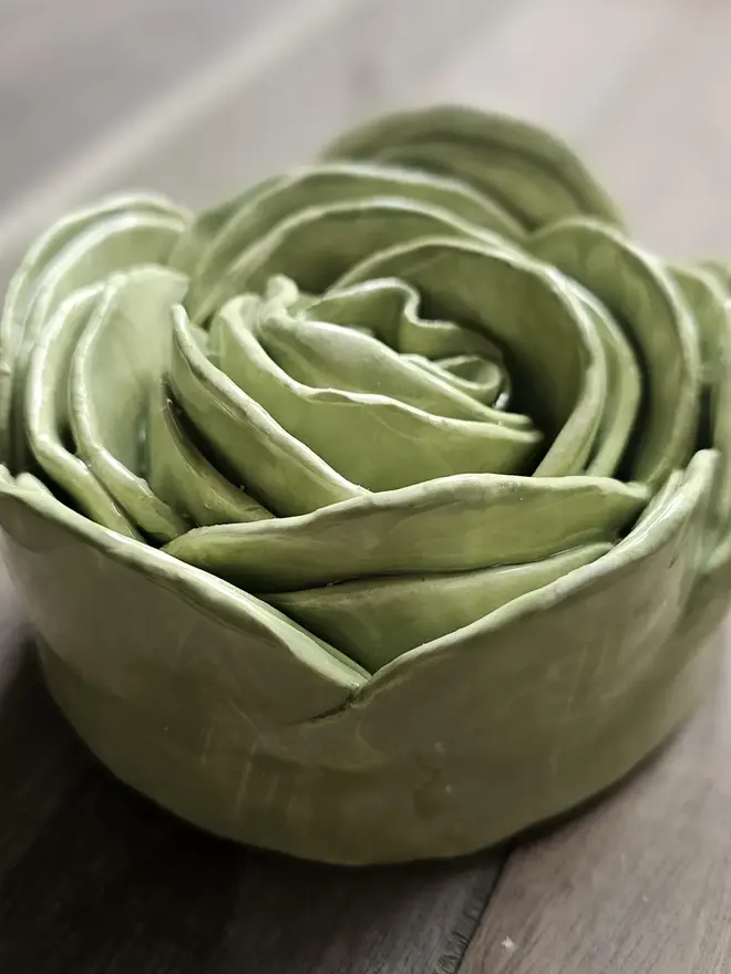willow sage olive green ceramic peony rose flower for wall art decor pottery gift for ceramic lovers 