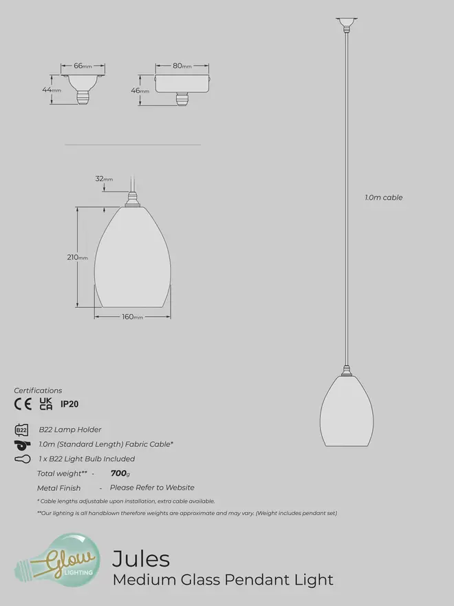 Medium Jules Pendant Light Specification Sheet