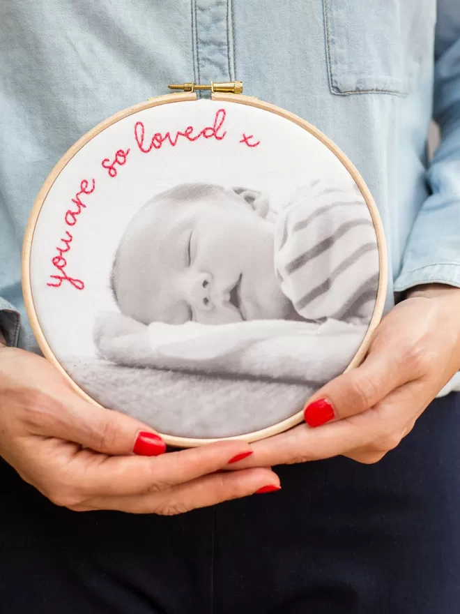 Hand stitched baby photo gift
