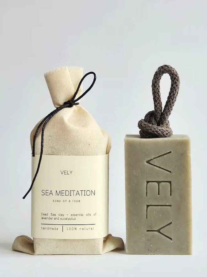 Dead Sea Clay Natural Soap On A Rope "Sea Meditation"