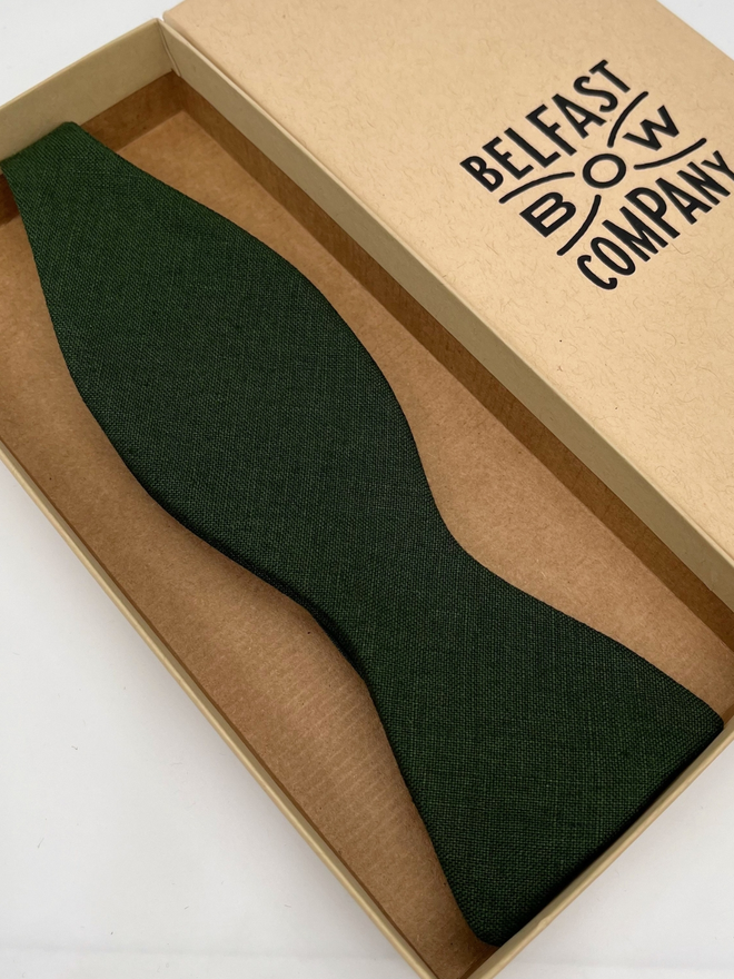 Brunswick Green Irish Linen Self-Tie handmade by the Belfast Bow Company