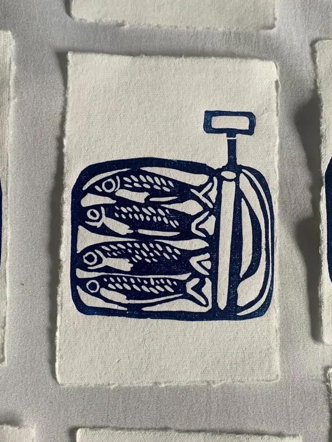 Sardine Lino Print Handmade Paper