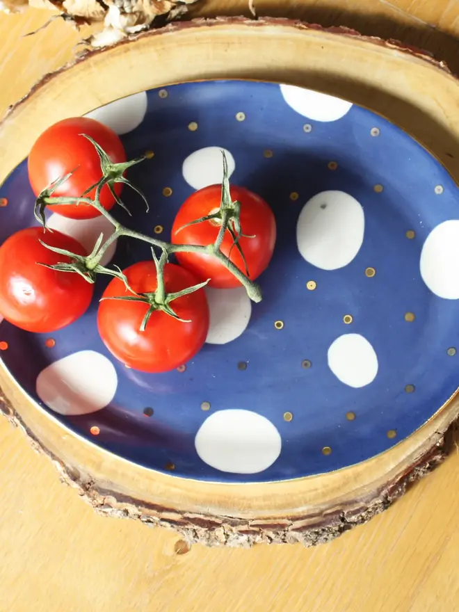 Navy And Gold Oval Platter