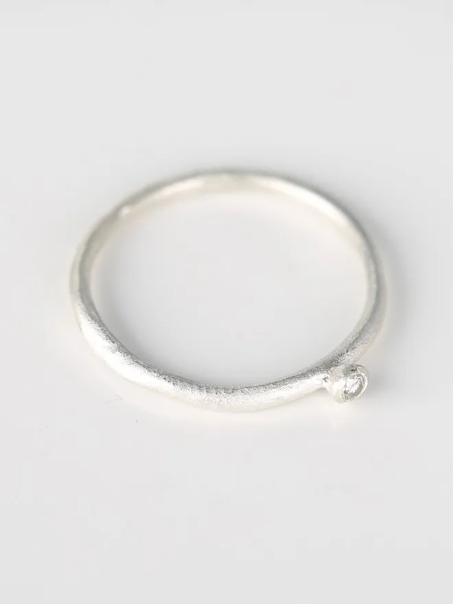 Mini Silver Solitare Diamond Band Ring