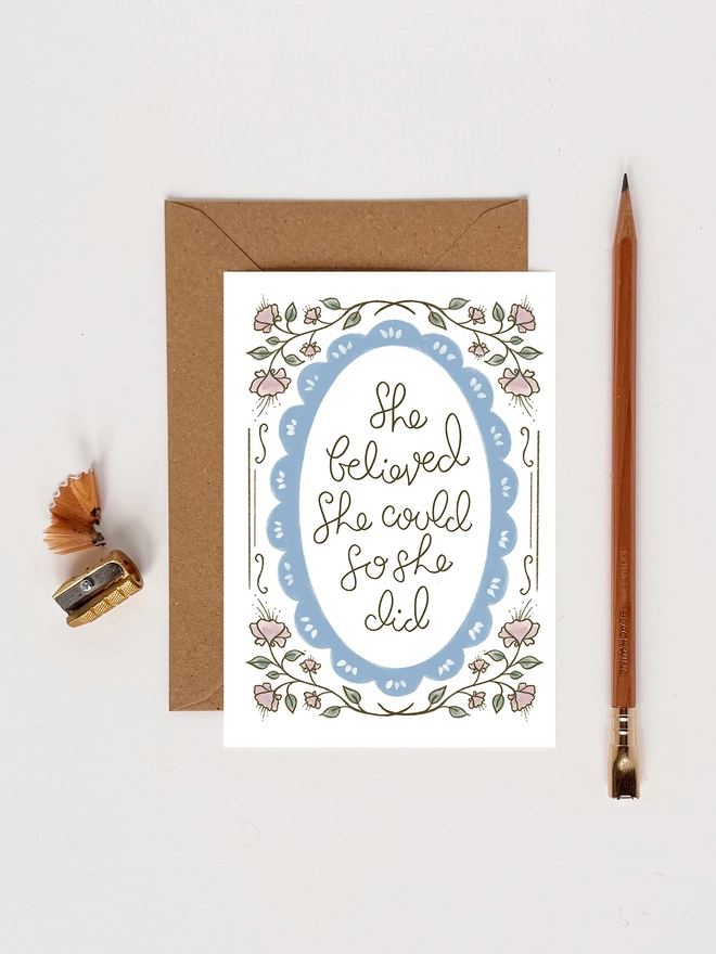 'She Believed She Could So She Did' Card with envelope