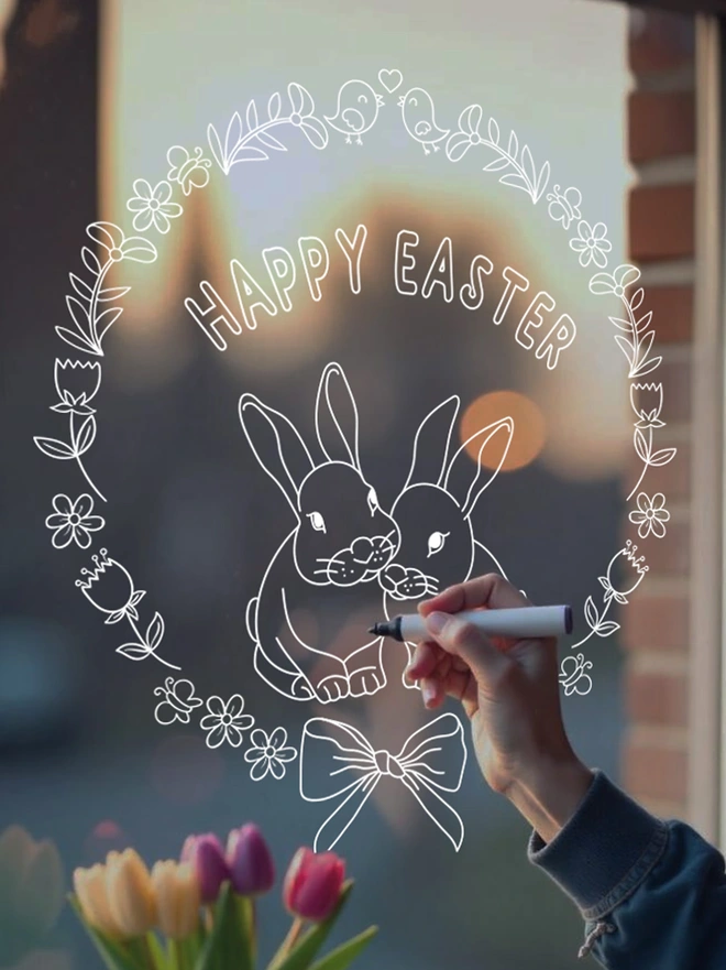 easter wreath colour-in window sticker suitable for mirrors too