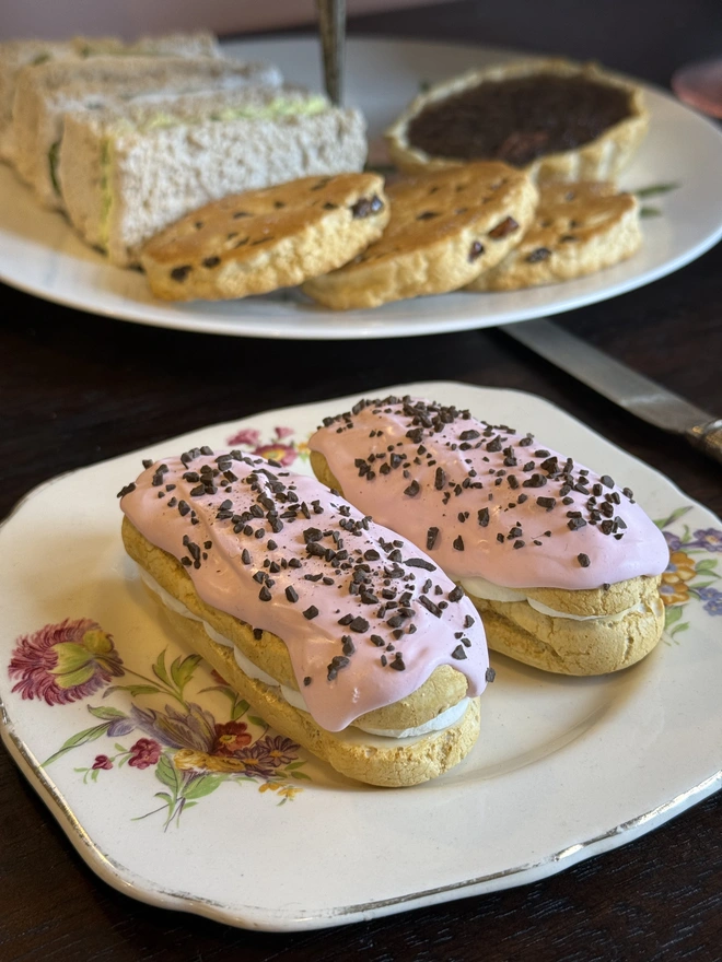 Choc sprinkle on pink glaze 