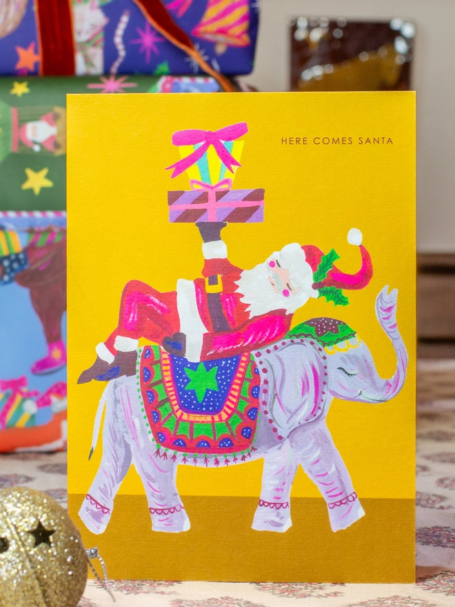 santa xmas card elephant