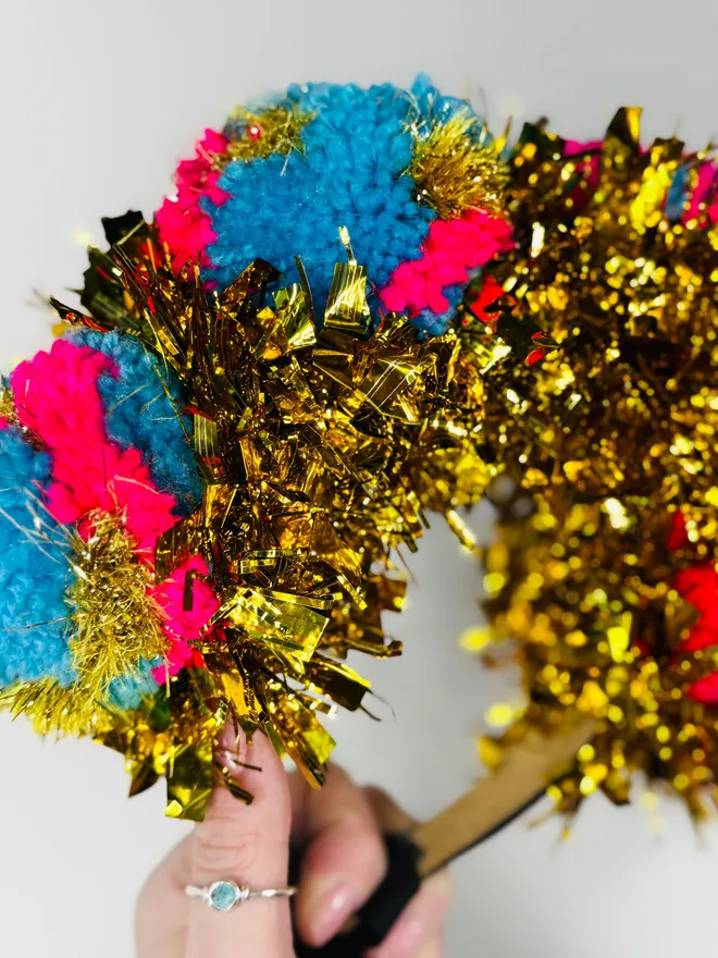 Pom Pom headband tinsel headband pink headband Pom Pom festival headband party headband gold tinsel headband LGBTQ headband lgbtq festival pride