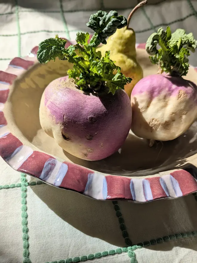 Baby Pink & Burgundy Frill Serving Bowl