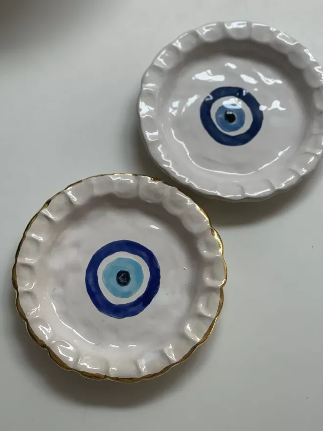 Evil Eye Chunky China Round Dinner Plate seen together.