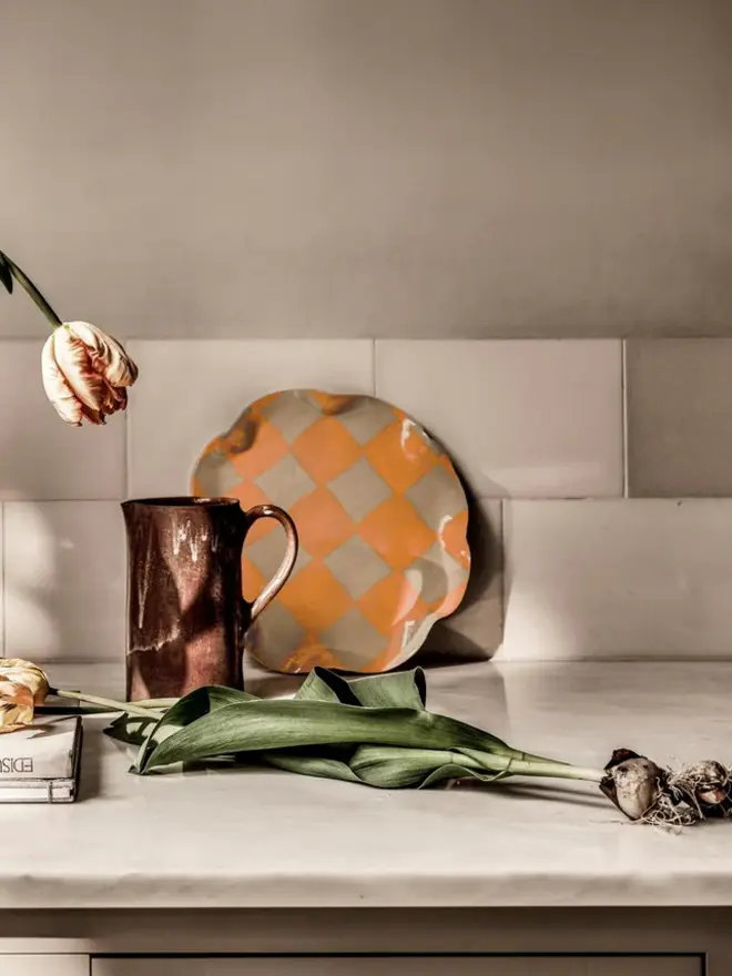 Orange Check Wavy Serving Platter