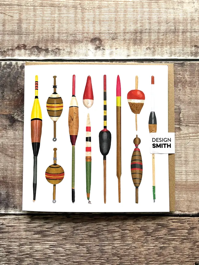 Fishing Floats Blank Greetings Card, with a brown envelope 