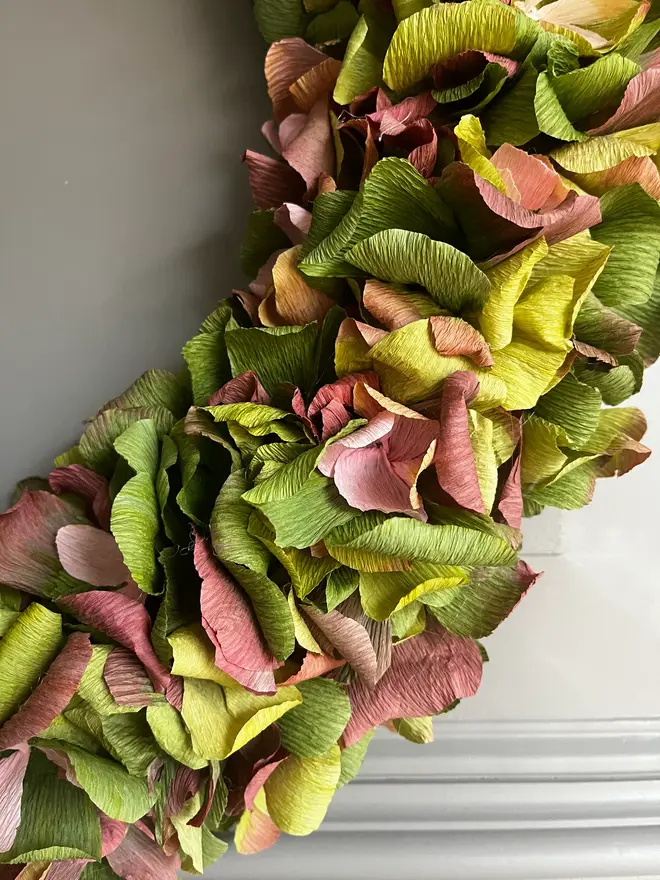 Soft Greens & Pink Crepe Paper Christmas Wreath