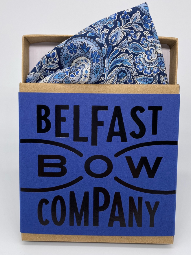 Navy Paisley Pocket Square handmade by the Belfast Bow Company