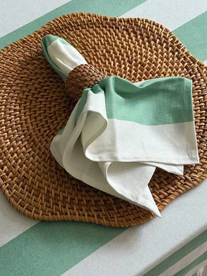 Riviera Winter Mint Striped Tablecloth Ruffle 