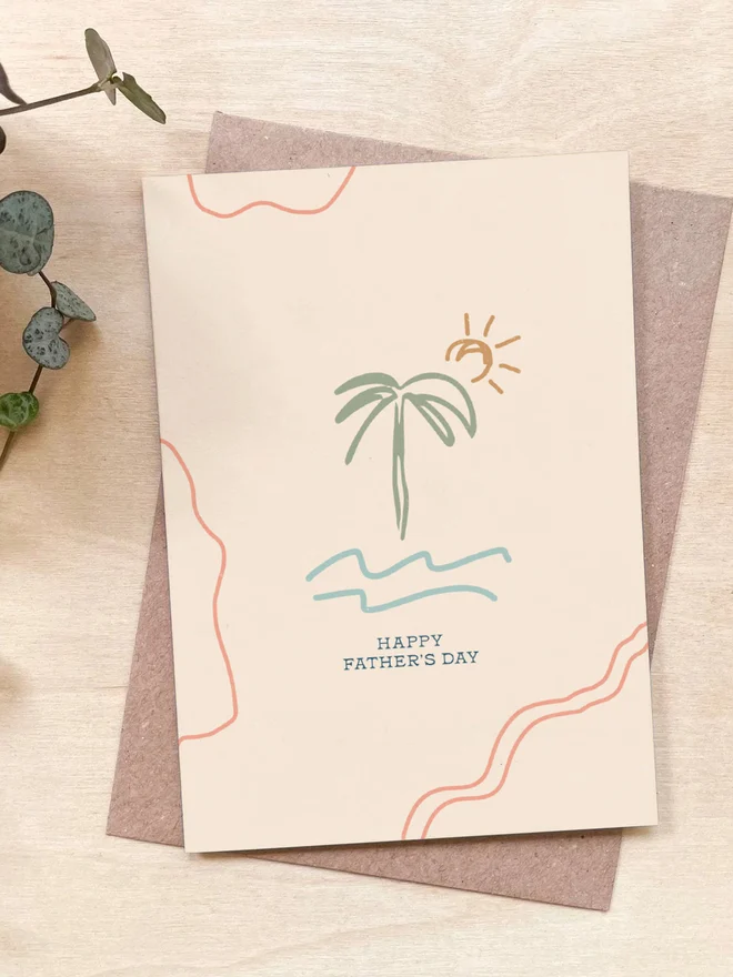 Recycled Coffee Cup Card Father's Day Palm Tree Sea