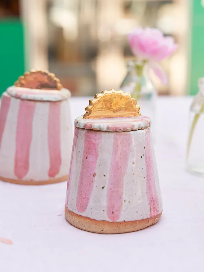 Candy stripe ceramic storage pot