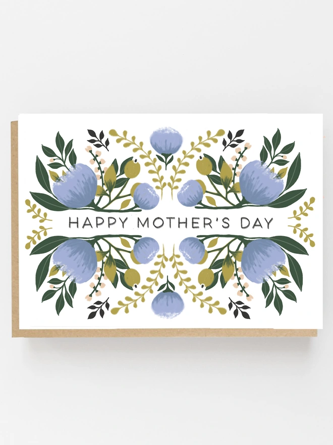 floral blue mothers day card