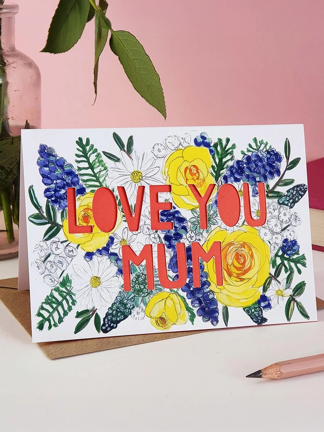 Love you mum paper cut card