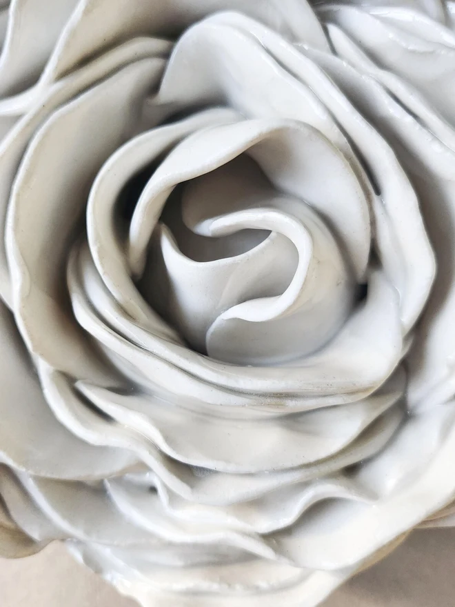 white ceramic peony rose flower art for wall pottery gift handmade unique modern interior decor