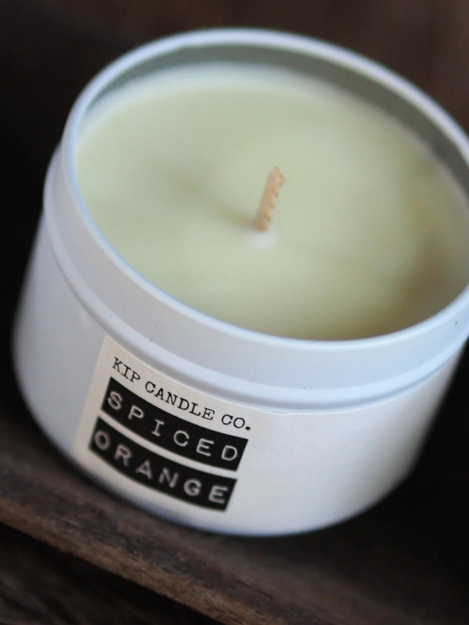 Spiced orange travel tin scented Christmas candle