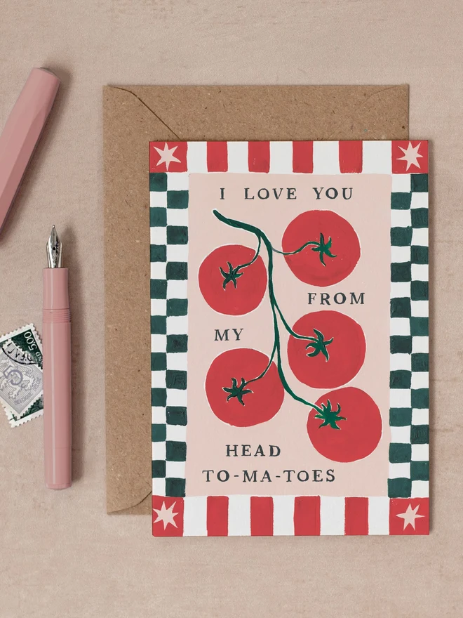Tomatoes Love Card by Sister Paper Co with a kraft envelope