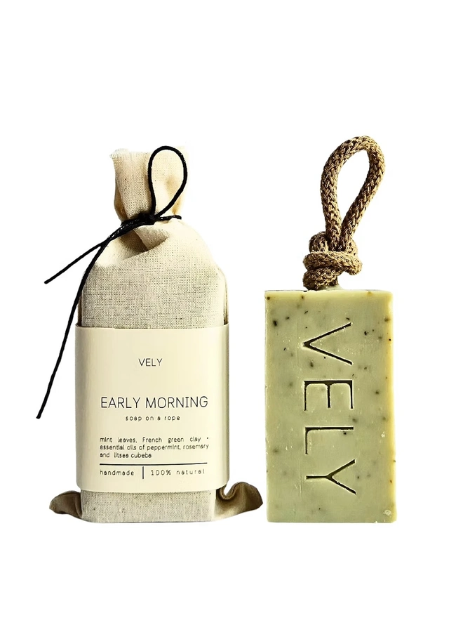 Soap on a Rope "Early Morning" With Green Clay And Mint