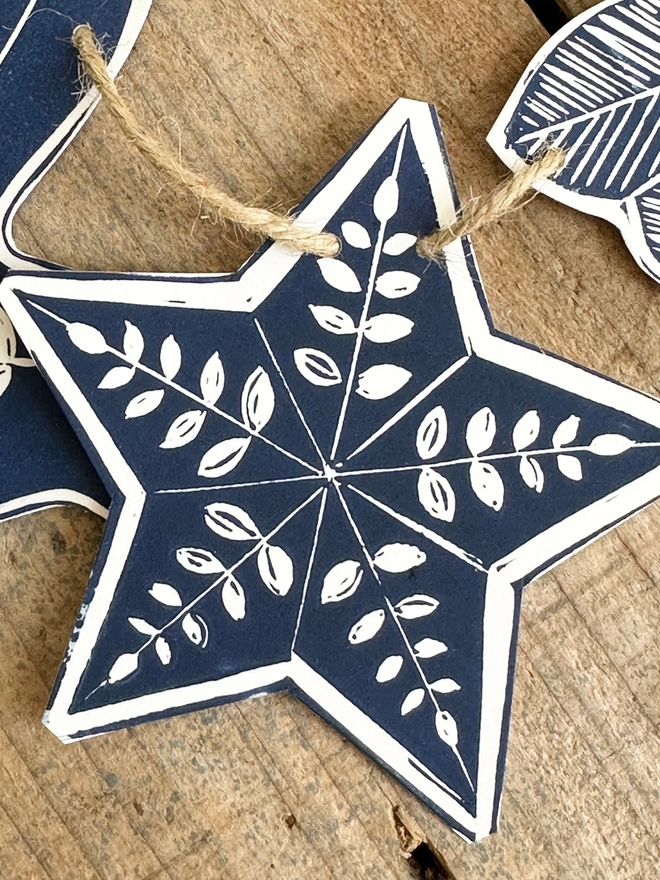 Dove Of Peace Hand Printed Linocut Scandi Style Garland With Folk Art Stars