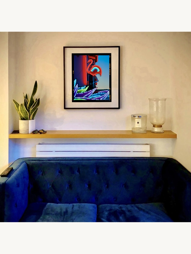 Neon Flamingo Richard Heeps colour print framed in black