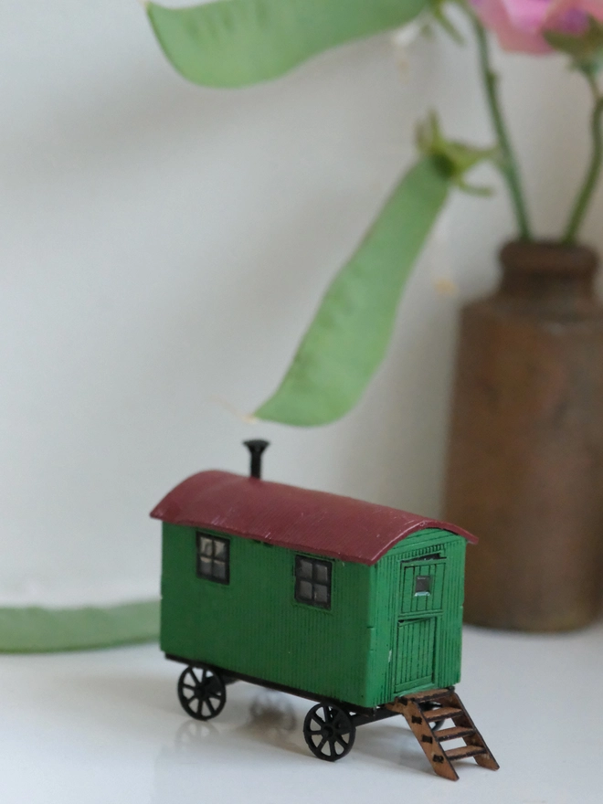 Shepherds Hut model painted green and red