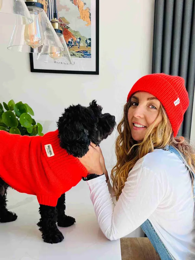 orange dog jumper and matching hat set