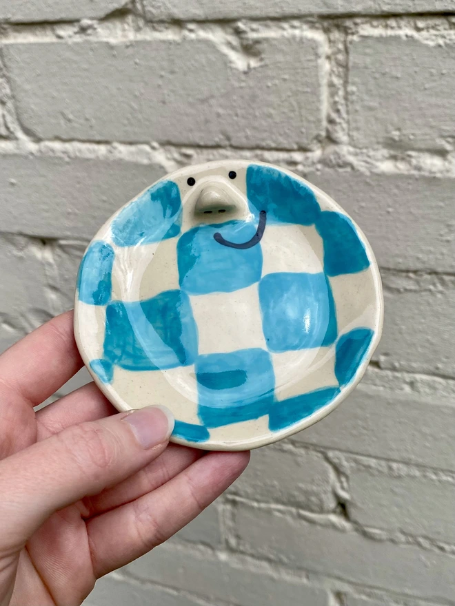 blue checkerboard trinket tray