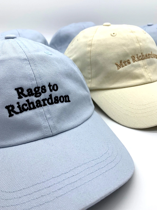 Personalised Slogan Cap Beige and Pale Blue