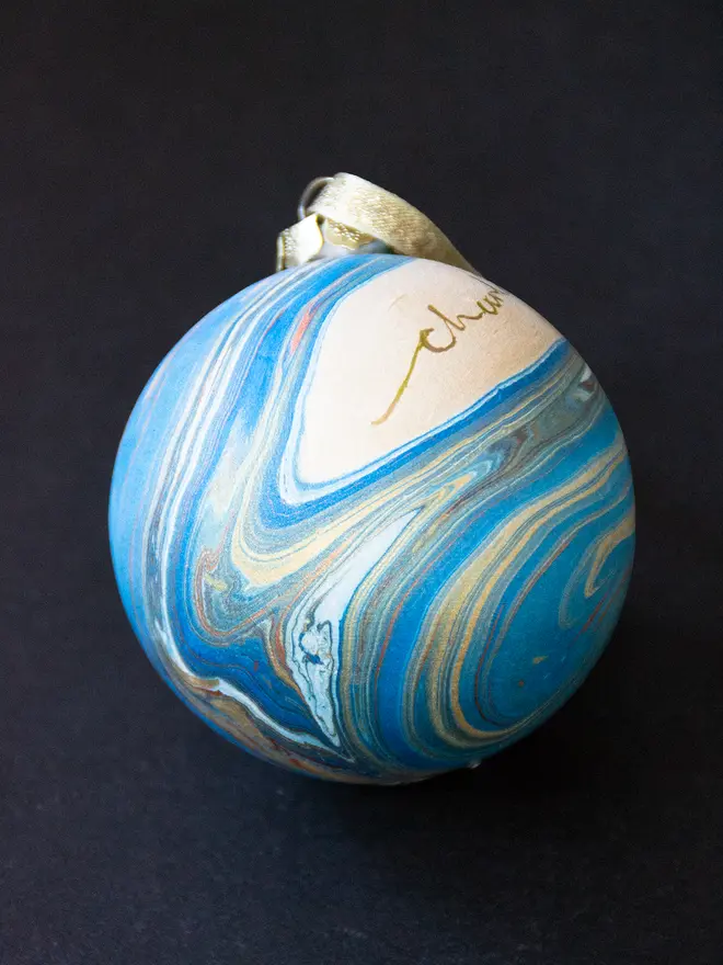 Blue & Gold bauble with hand-written name