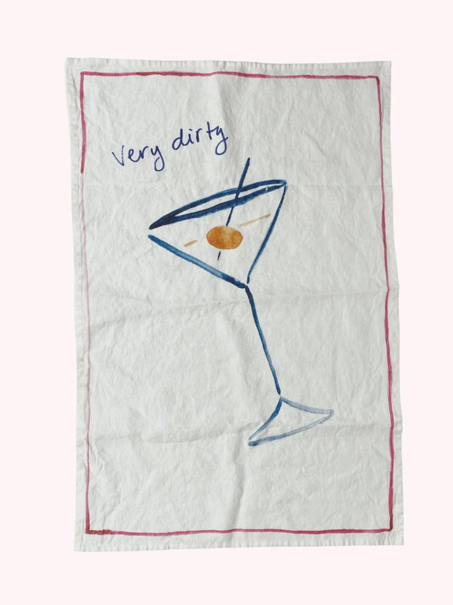 very dirty martini print linen tea towel